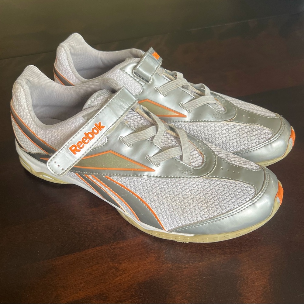 Reebok Women’s Walking Sneakers White Silver Orange with Mesh Upper Size 10